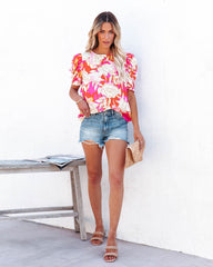 Watch Me Blossom Puff Sleeve Blouse - Pink Multi Ins Street