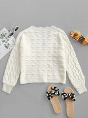 Wave Pointelle Knit Drop Shoulder Plunge Cardigan Ins Street