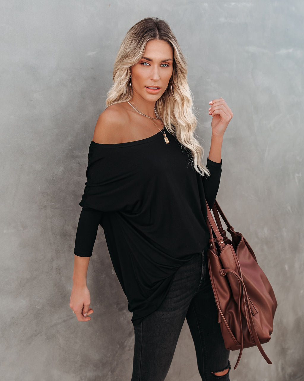 Wear It Well Long Sleeve Bamboo Knit Top - Black Ins Street