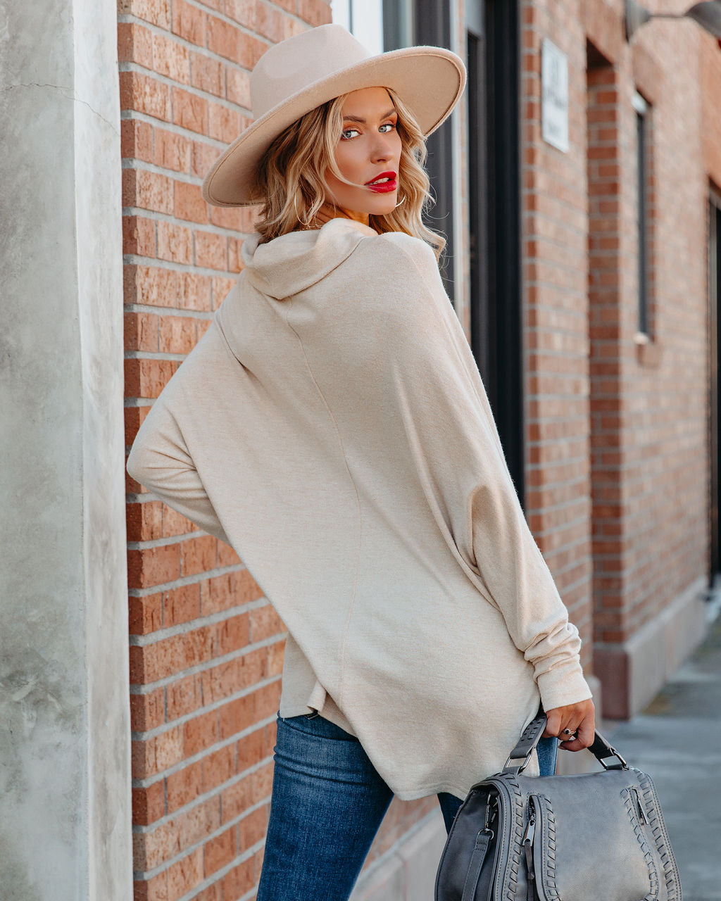 Westward Cowl Neck Knit Sweater - Taupe Ins Street