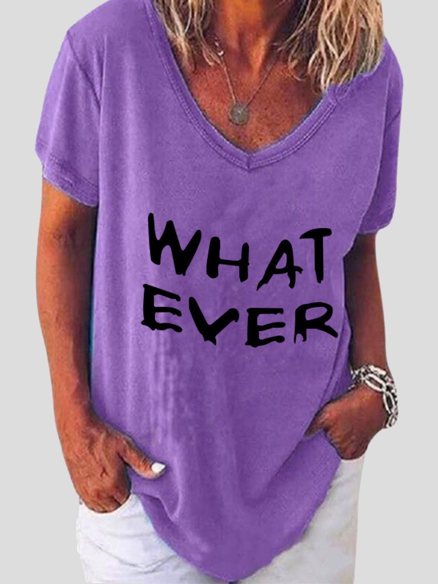 Whatever Letter Print Short Sleeve V-neck T-shirt Ins Street