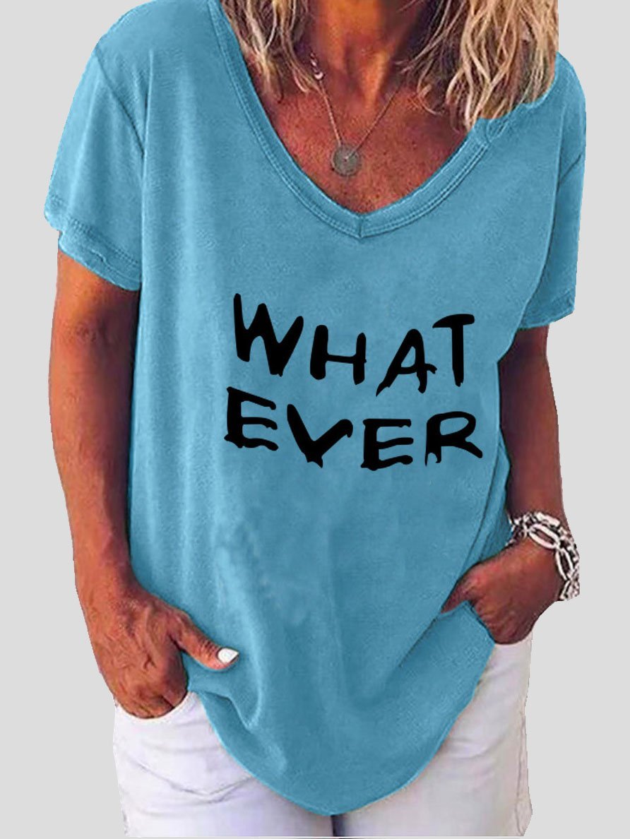 Whatever Letter Print Short Sleeve V-neck T-shirt Ins Street