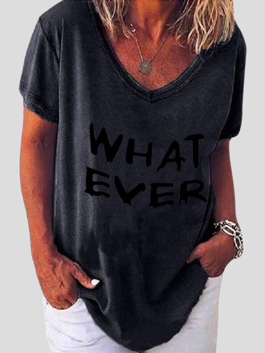 Whatever Letter Print Short Sleeve V-neck T-shirt Ins Street