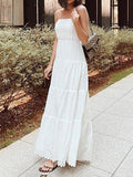 White Color Tube Top Off Shoulder Long Holiday Dress Ins Street
