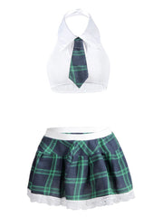 White Halter Tank Tops & Plaid Skirt Lingerie Set Ins Street