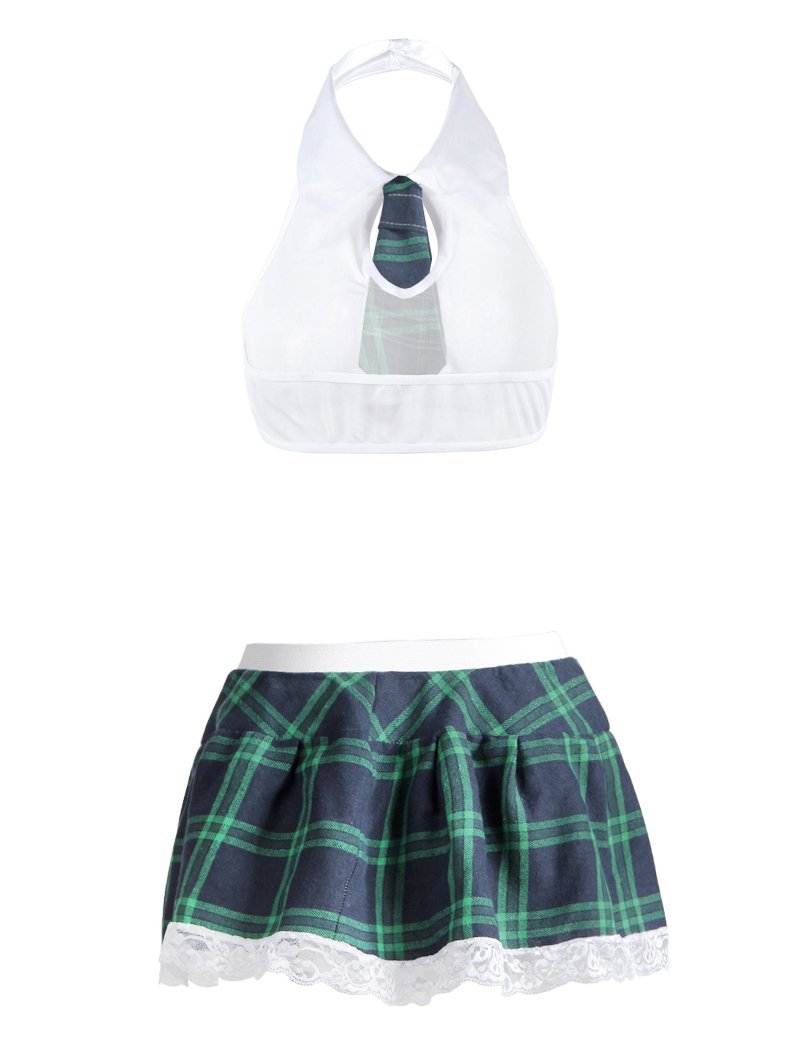 White Halter Tank Tops & Plaid Skirt Lingerie Set Ins Street