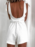 White High-waist Suspender Jumpsuit Ins Street