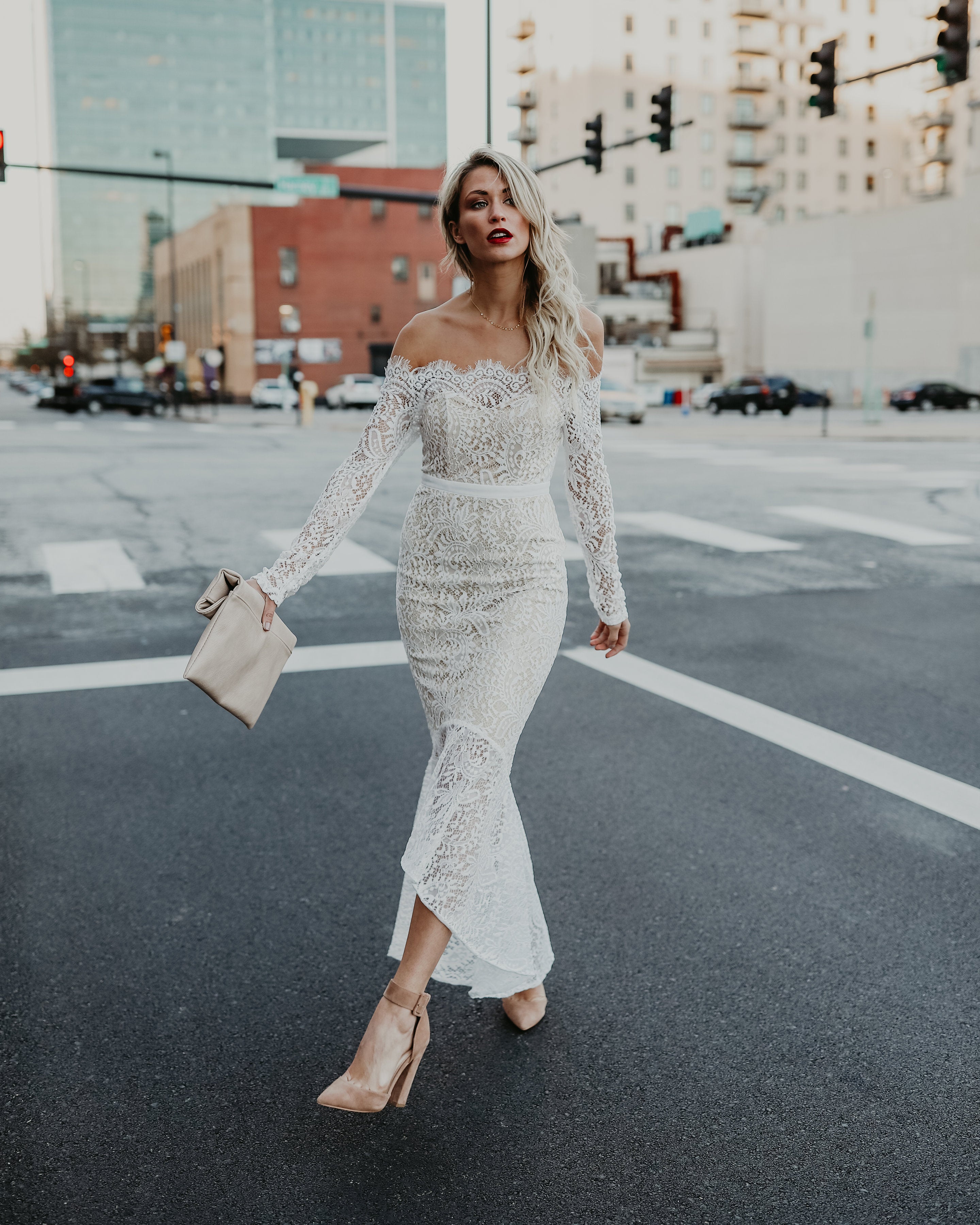 Elegance Lace Trumpet Dress - White Ins Street