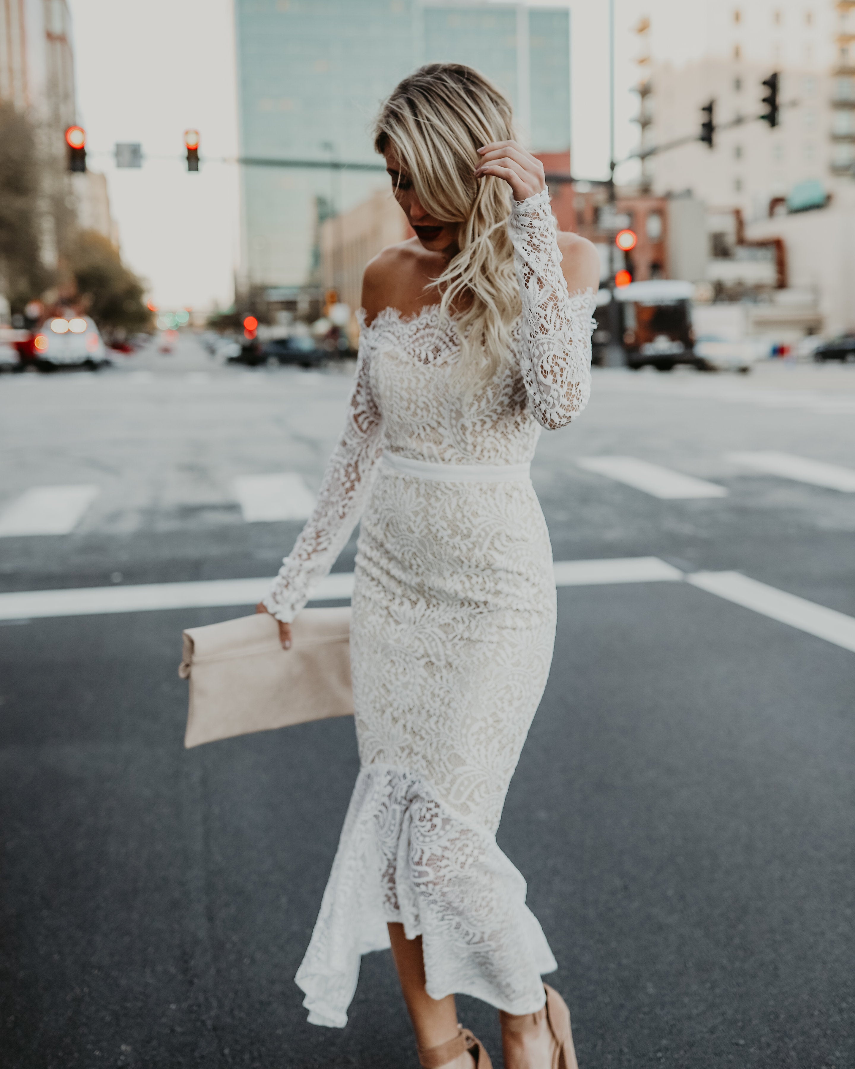 Elegance Lace Trumpet Dress - White Ins Street