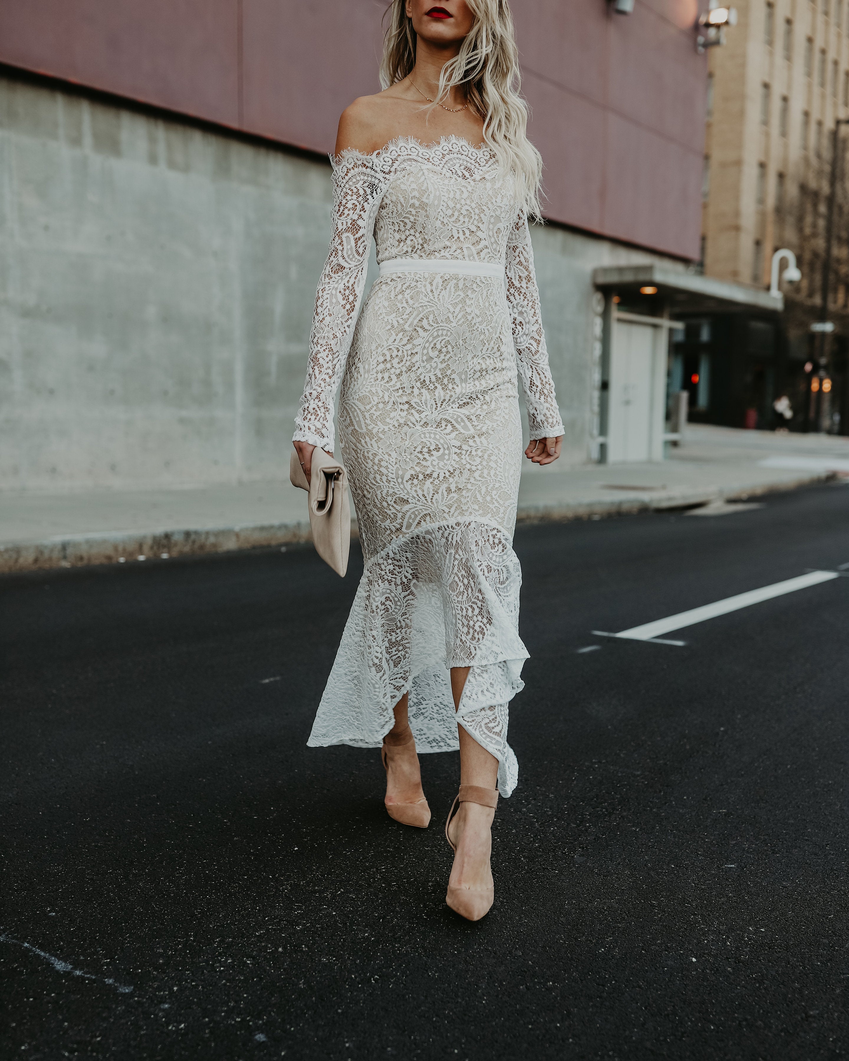 Elegance Lace Trumpet Dress - White Ins Street