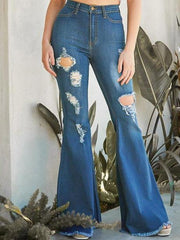 Wide-leg Trendy Ripped Denim Stretch Flared Pants Ins Street