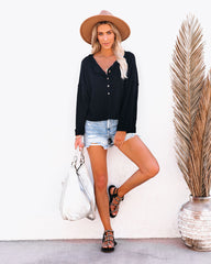 Windswept Relaxed Knit Henley Top - Black Ins Street