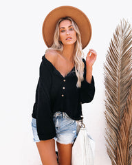 Windswept Relaxed Knit Henley Top - Black Ins Street