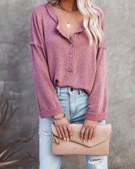 Windswept Relaxed Knit Henley Top - Mauve Ins Street