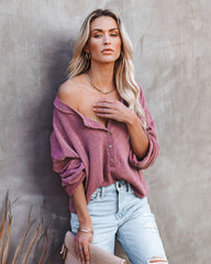 Windswept Relaxed Knit Henley Top - Mauve Ins Street