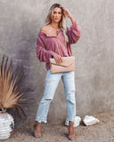 Windswept Relaxed Knit Henley Top - Mauve Ins Street