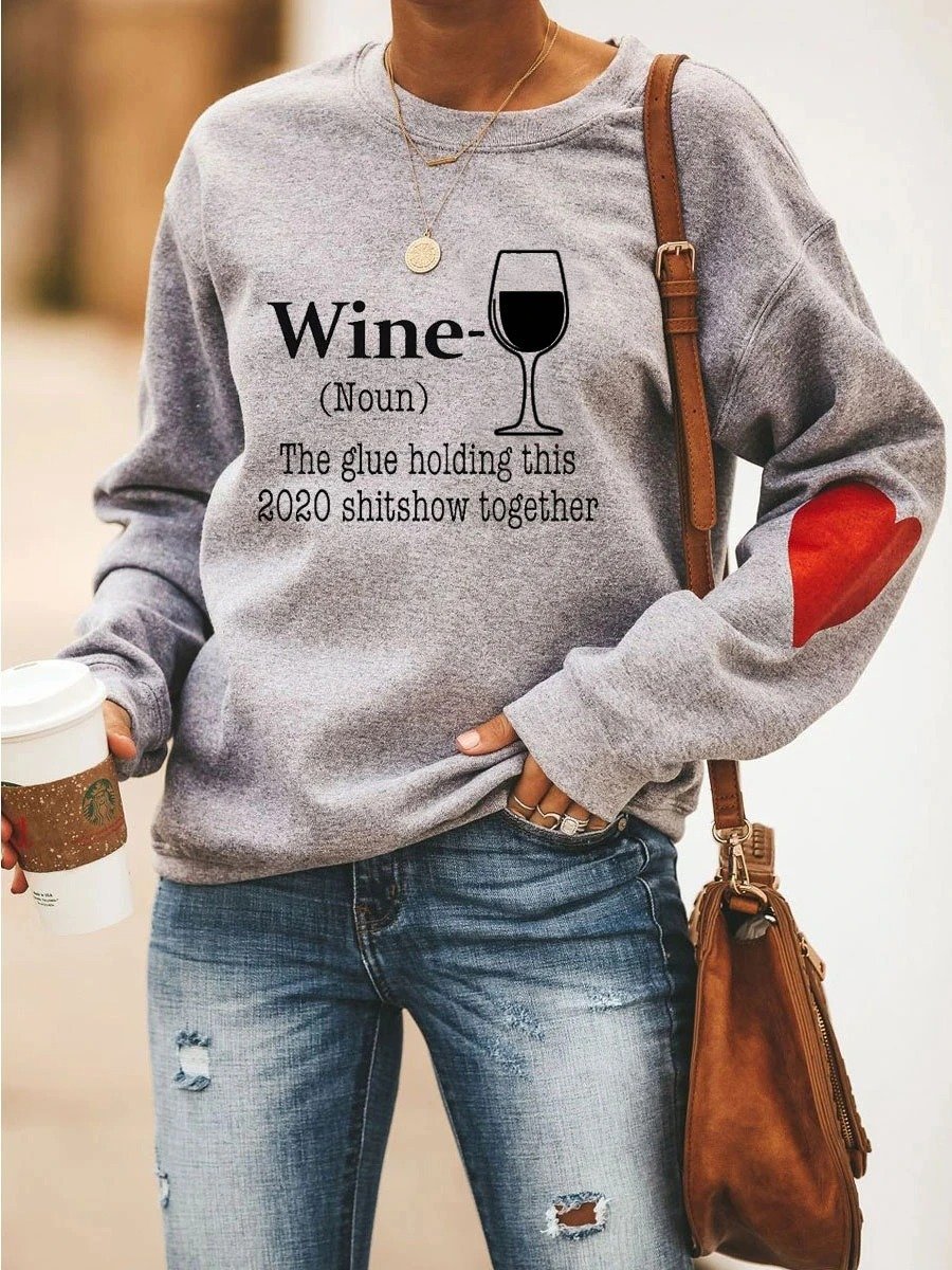 Wine Glass Heart Sweatshirt Ins Street