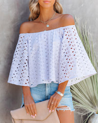 Withdrawn Cotton Eyelet Off The Shoulder Top - Lilac Ins Street