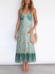 Deep V Neck Sling Floral Print Dress Ins Street