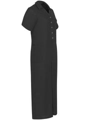 Solid Color Short Sleeve Button Up Jumpsuit Ins Street
