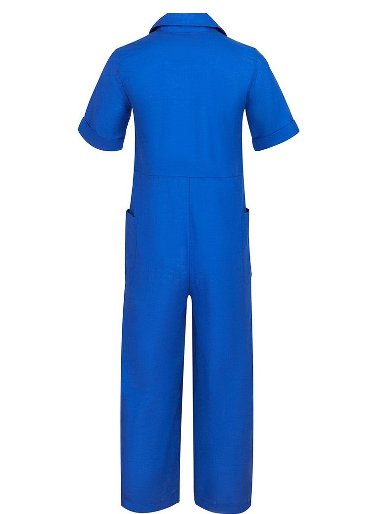 Solid Color Short Sleeve Button Up Jumpsuit Ins Street