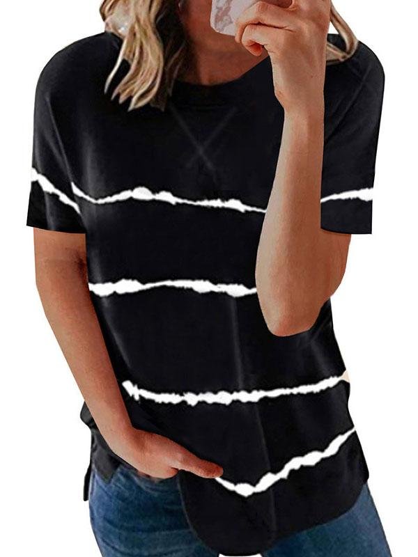 Stripe Print Round Neck Relaxed T-shirt Ins Street