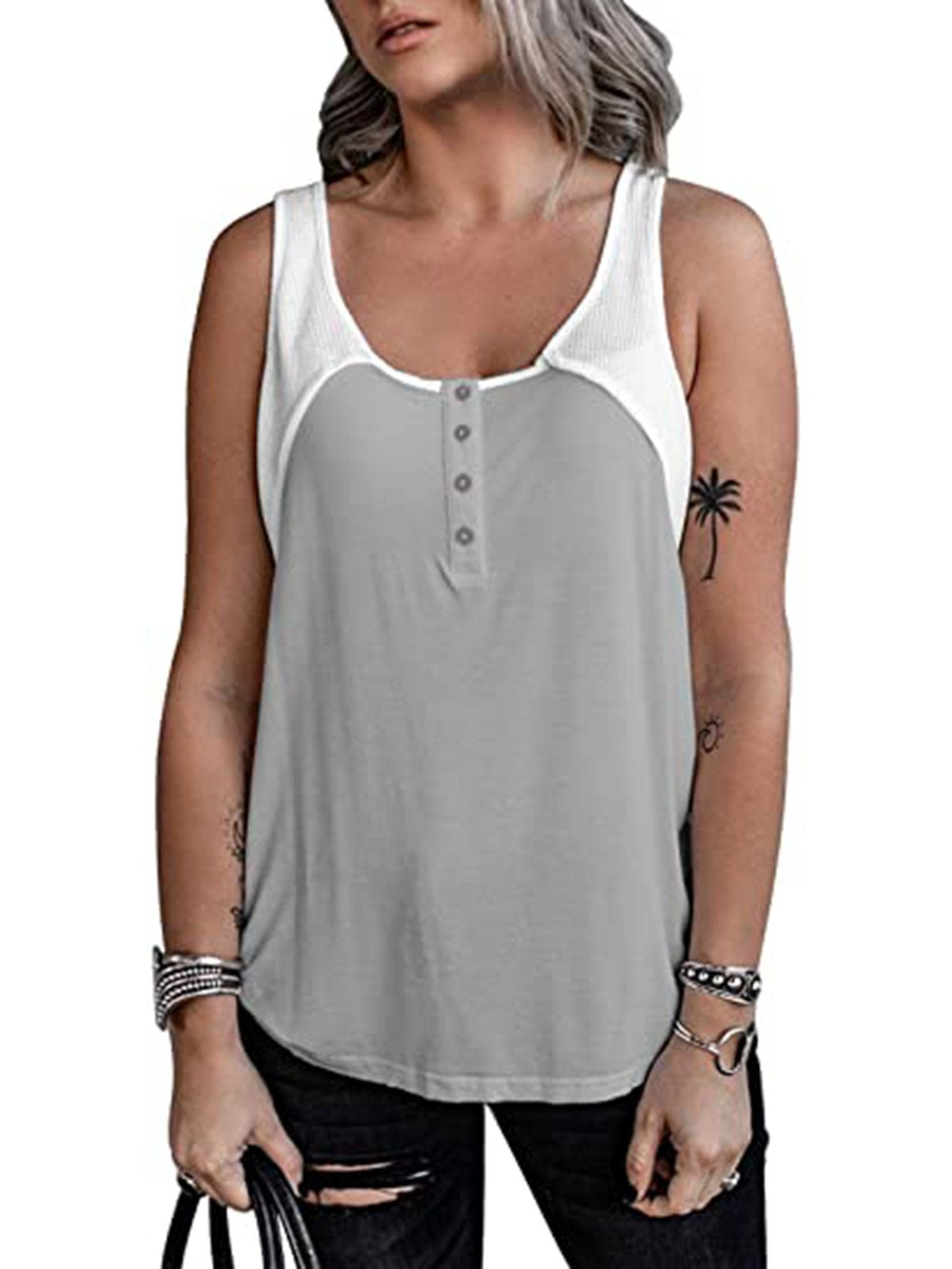 Women Colorblock Scoop Neck Sleeveless Tank Top Ins Street