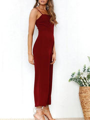Women Elegant Sling Solid Color Jumpsuit Ins Street