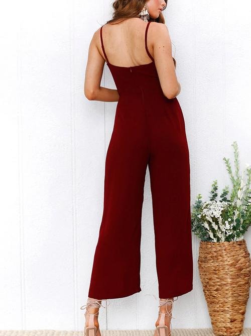 Women Elegant Sling Solid Color Jumpsuit Ins Street