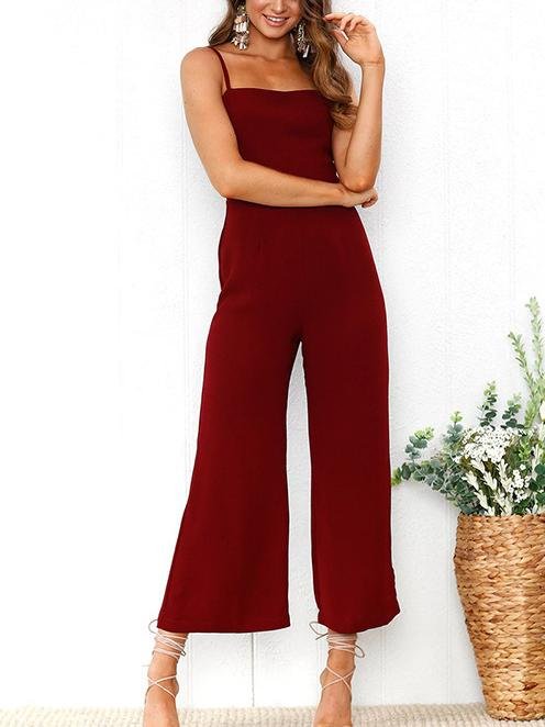 Women Elegant Sling Solid Color Jumpsuit Ins Street
