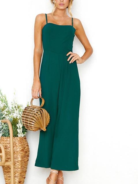 Women Elegant Sling Solid Color Jumpsuit Ins Street