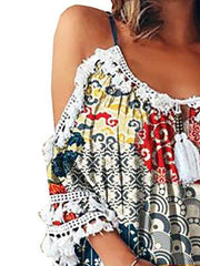 Women Graphic Print Off Shoulder Strap Mini Dress Ins Street