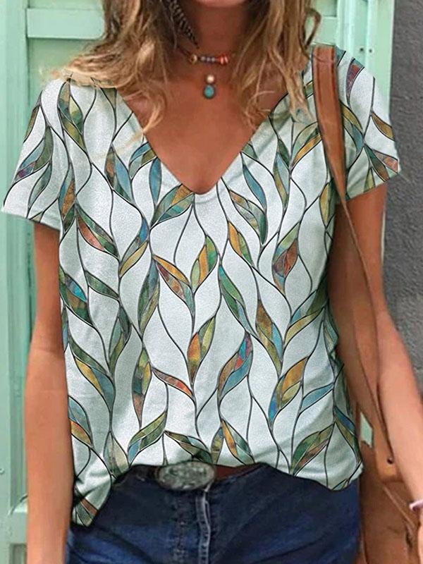 Women Graphic Printed V Neck Short Sleeve T-shirts Ins Street