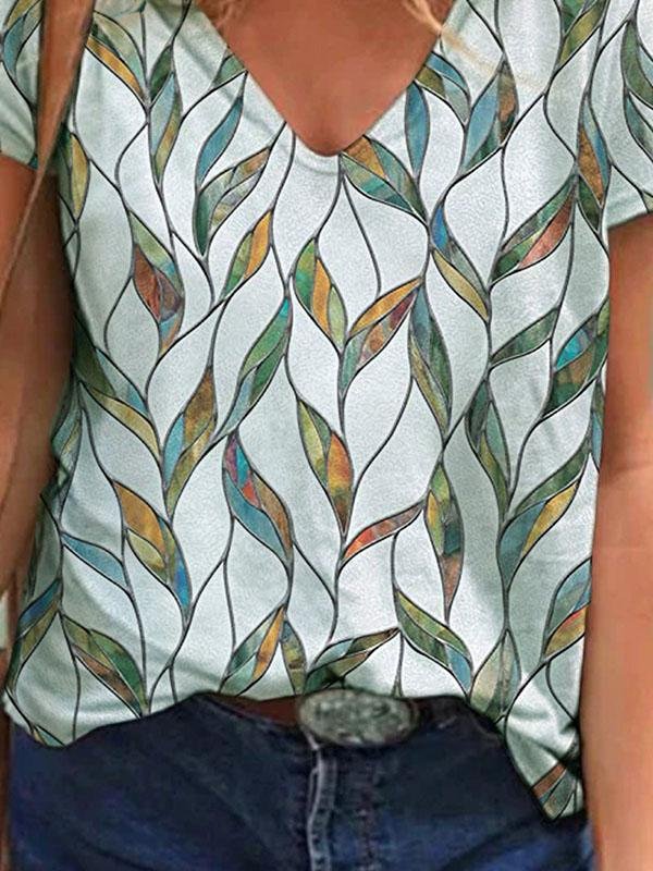 Women Graphic Printed V Neck Short Sleeve T-shirts Ins Street