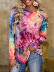 Women Long Sleeve Tie-Dye Bandage Shoulder Blouses & Shirts Ins Street