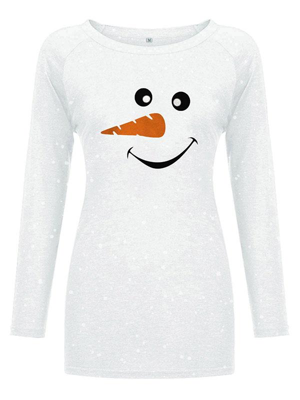 Women Snowman Print Long Sleeve Blouses Ins Street