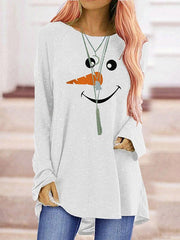 Women Snowman Print Long Sleeve Blouses Ins Street