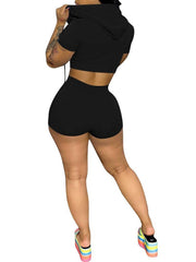Women Solid Color Lapel Zipper Crop Top & Shorts Two-piece Outfits Ins Street