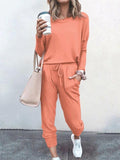 Women Solid Color Long Sleeve Long Pants Pajamas Set Ins Street