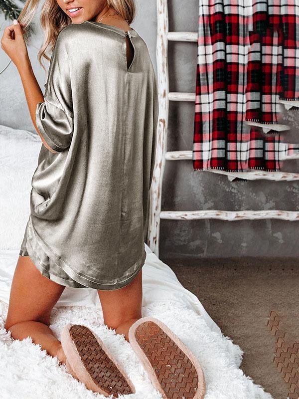 Women Solid Color Short Sleeve Top & Shorts Set Ins Street