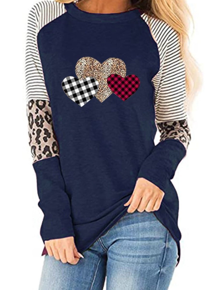 Women Valentine Leopard Print Stripe Spliced Top Ins Street