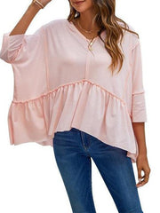 Asymmetry Ruffled V Neck T-Shirt