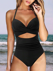 Halter Cross Cutout One Piece Swimsuit Ins Street