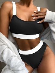 Bikinis Solid Pit Strip Two Piece Bikini Swimsuit Ins Street