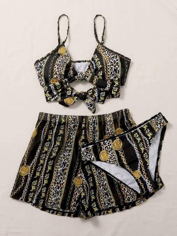 Bikinis Vintage Chain Bikini Three Piece Swimsuit Ins Street