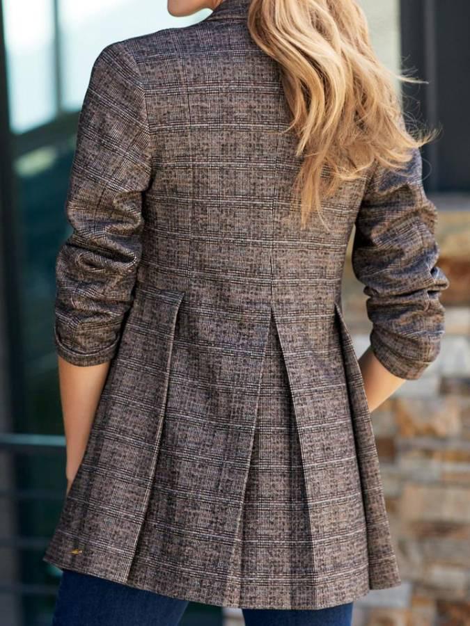 Blazer Lapel Check Print Button Ruffle Hem Blazer Ins Street