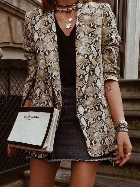 Blazer Snake Print Lapel Long Sleeve Slim Blazer Ins Street