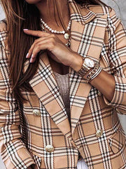 Blazers Double-Breasted Plaid Printed Long Sleeve Blazer Ins Street