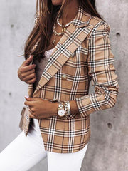 Blazers Double-Breasted Plaid Printed Long Sleeve Blazer Ins Street