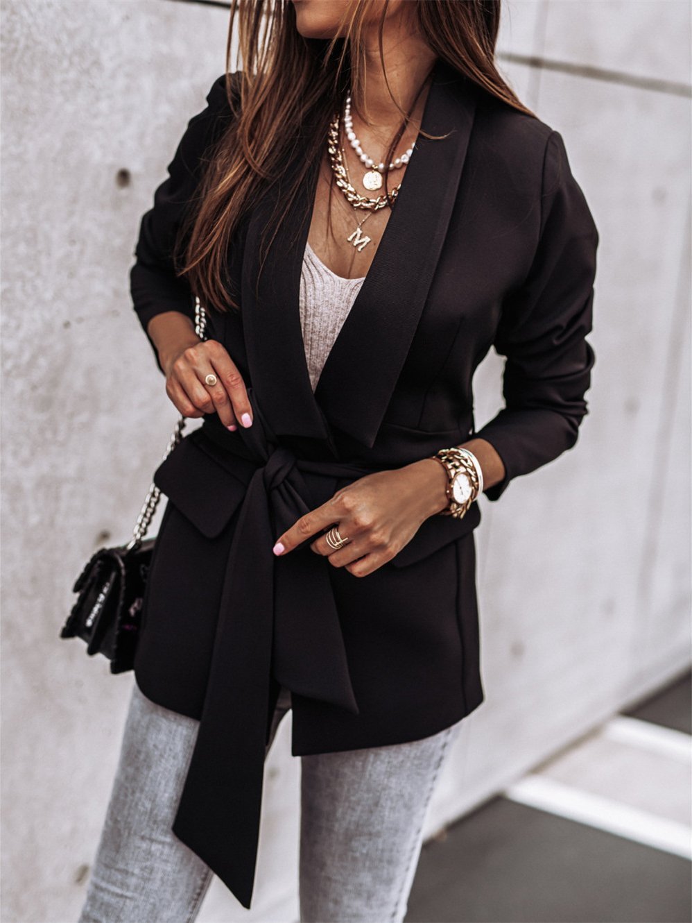 Blazers Fashion Lapel Belted Long Sleeve Blazer Ins Street